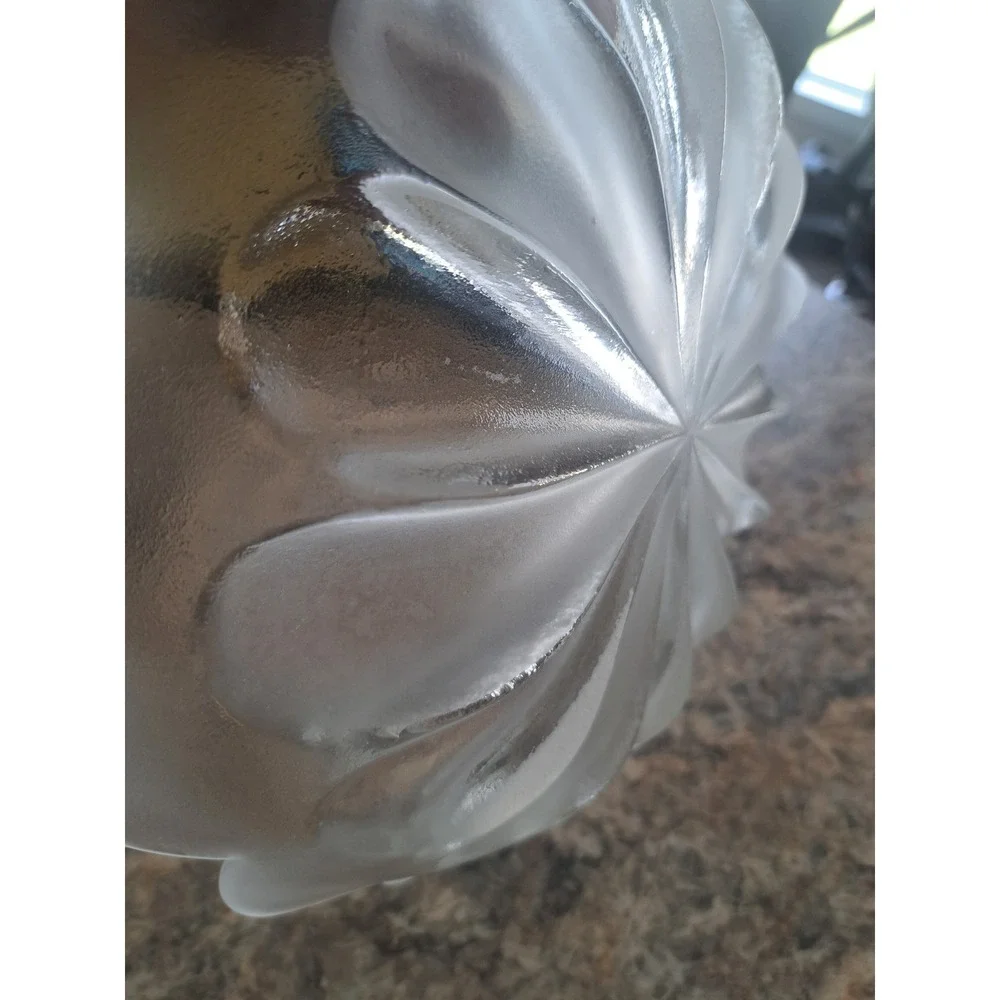 Vintage Frosted Glass Petal Lotus Flower Bowls Set of 2 Scalloped Edge Decor